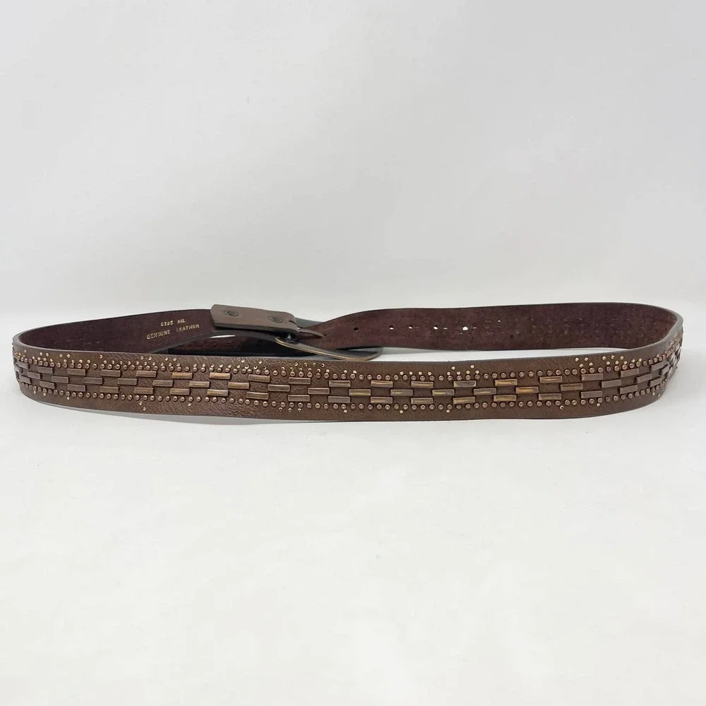 Cowgirl Tuff Western Belt Womens 2X Brown Leather Metal Studs Copper Buckle